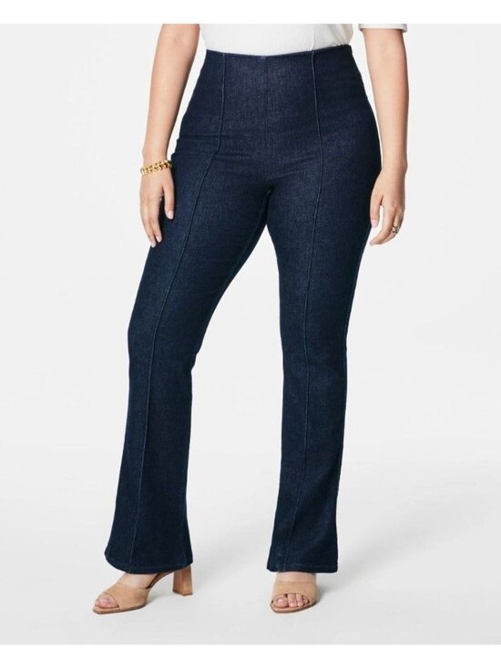 SPANX Denim - Spanx Womens Size M Demi Boot Raw Indigo Dark Wash Denim Flare Pull-On Pants NEW